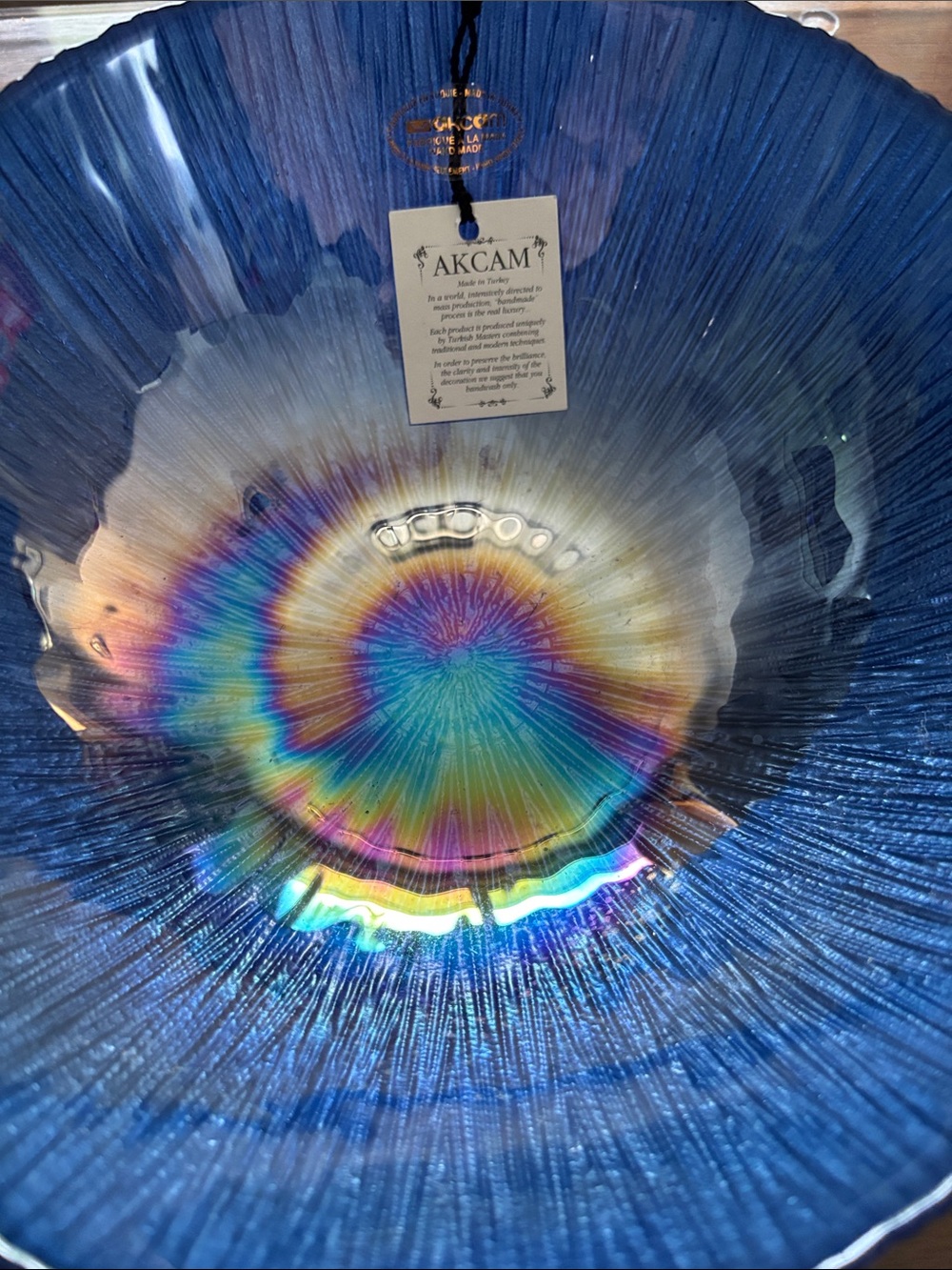 AKCAM Blue Iridescent Art Glass Bowl